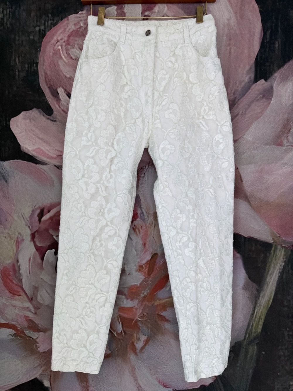 Vintage Switch USA White Lace-Overlay High Waisted Ankle Pants